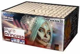 Fireworks box with 'Pyro Princess' branding and a colorful fireworks display on the packaging.