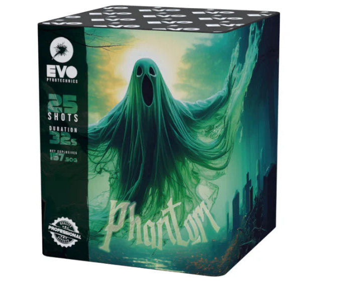 Box of 'Phantom' product with ghost design and EVO branding on a white background